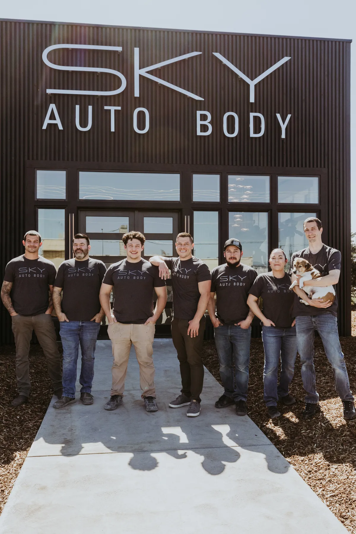 The Sky Auto Body team outside the shop in Medford, Oregon